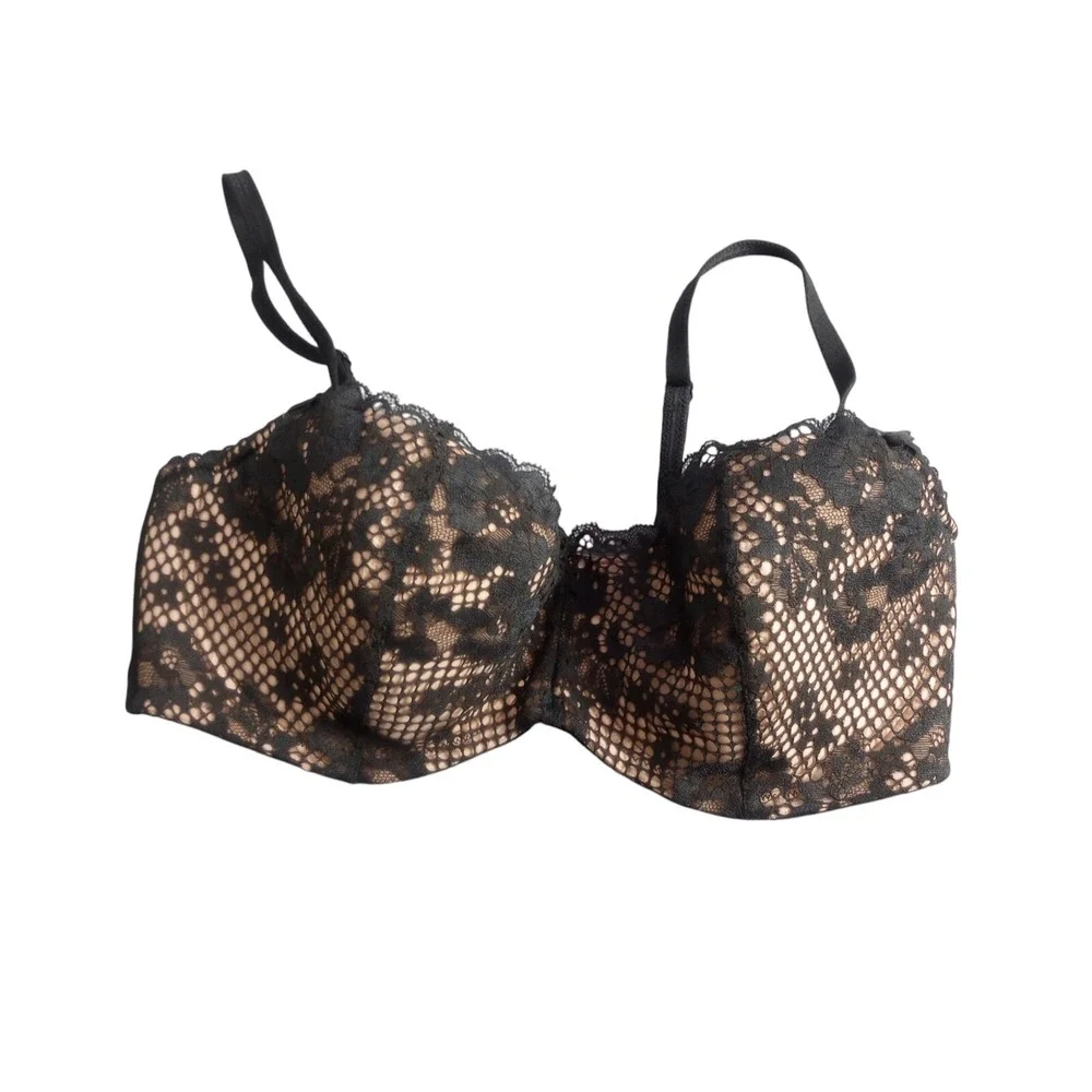 Adore Me Black Sexy Lace Lined Lightly Padded Underwire Push-Up Bra  36DDD